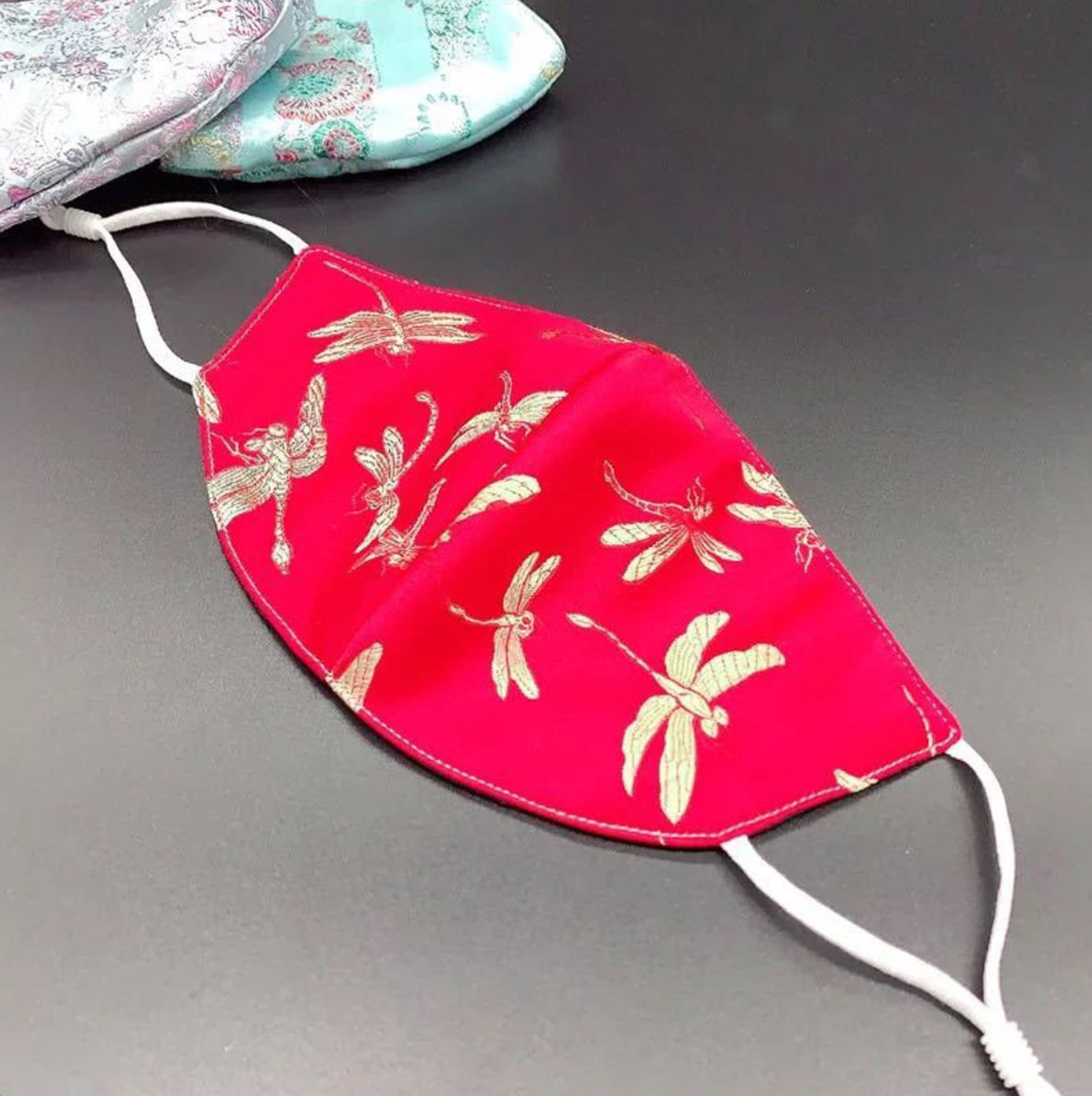 Embroidery Silk Face Mask with Filter Pocket