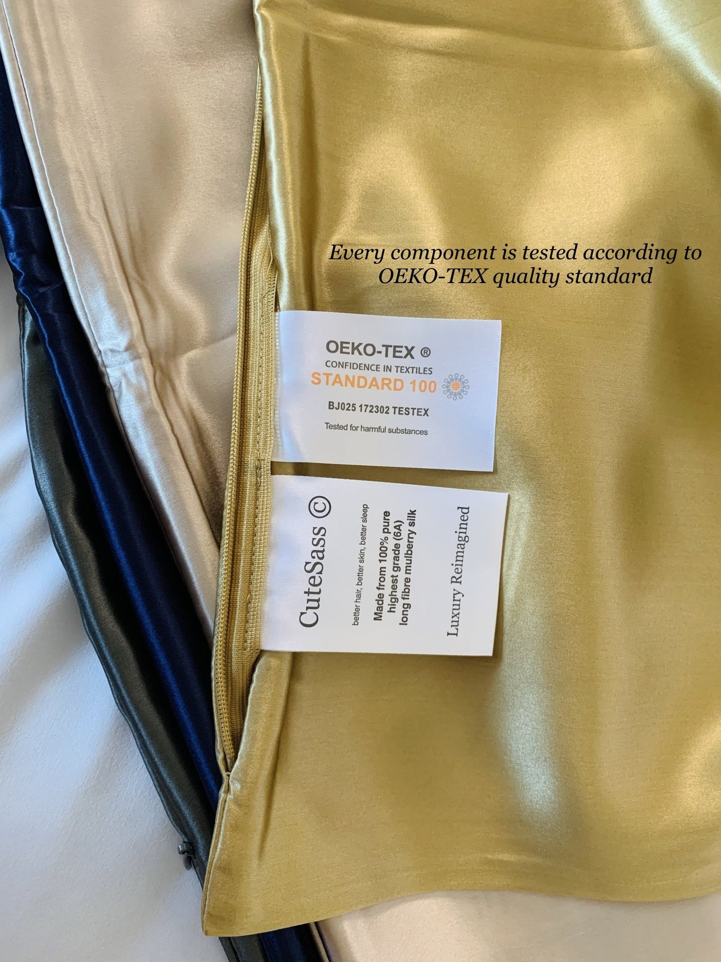 100% Mulberry 22 Momme Silk Pillowcase, Long Fibre, Organic Queen Silk Pillowcase with Hidden Zipper, Matching Eye Sleeping Mask 22 Momme
