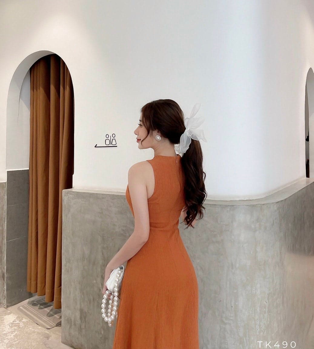 Halter Midi Dress with Chest Design