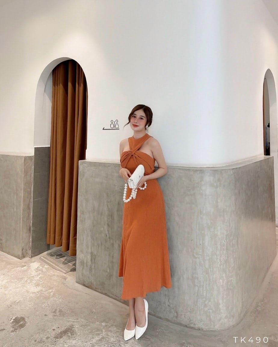 Halter Midi Dress with Chest Design