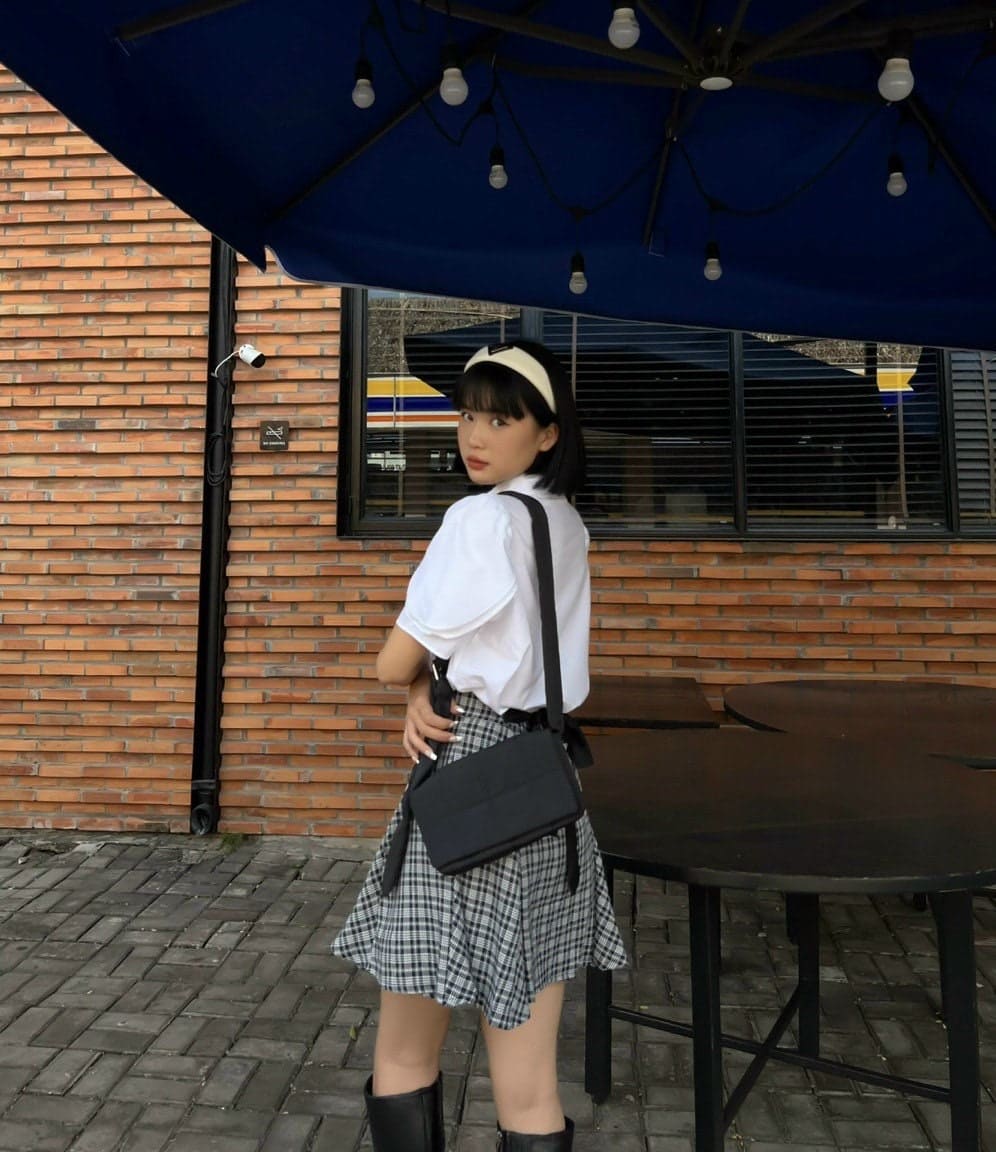 Plaid Skirt Set: White Blouse and Plaid Skirt Set