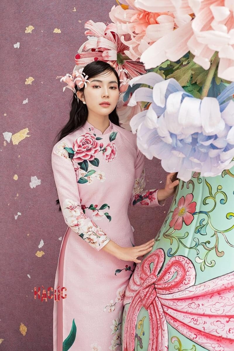 Designer Gam Ao Dai Set: Pink Peonies | Ao Dai Gam | Pre-made Silk Vietnamese Traditional Long Dress | Ao Dai Cach Tan | Lunar New Year