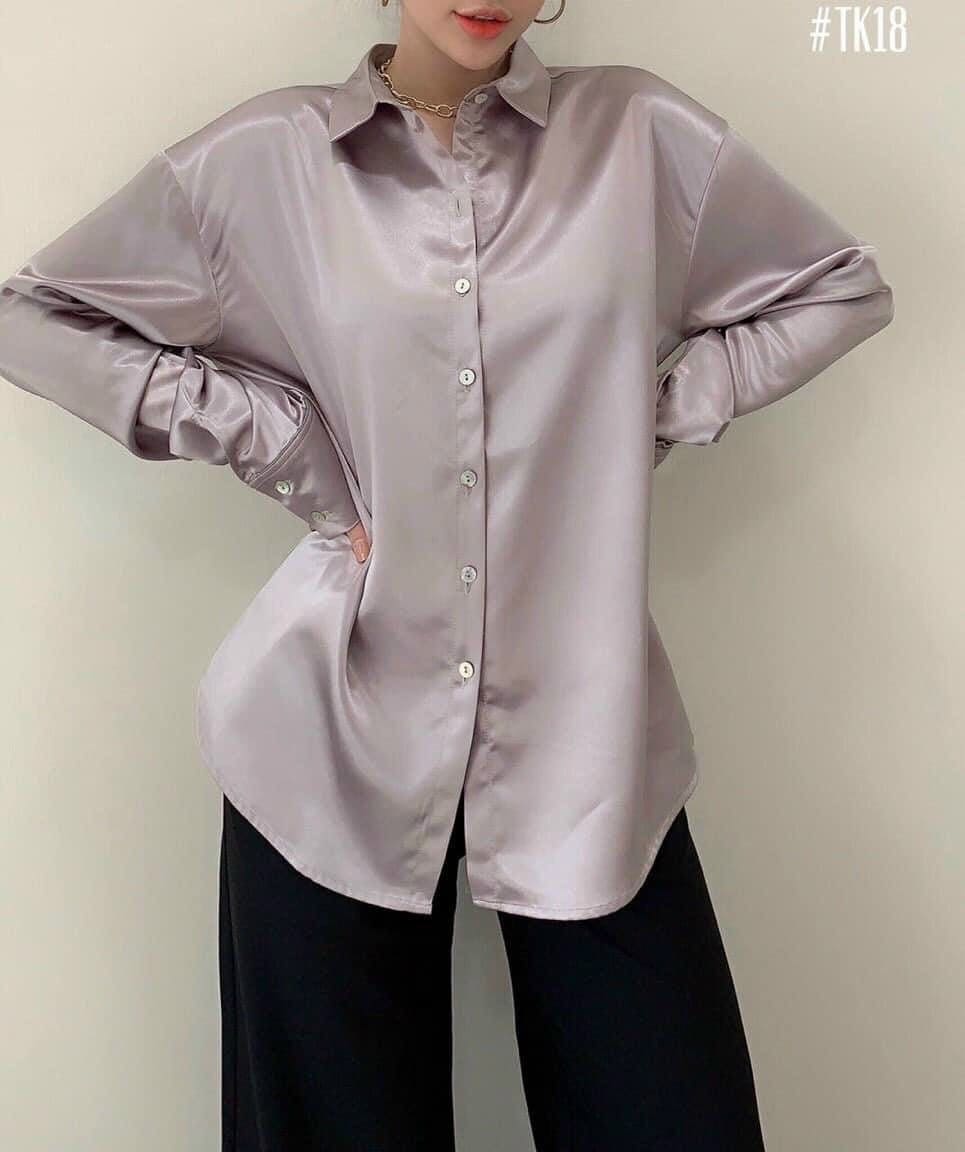Satin Long Sleeve Oversized Blouse (4 colors)