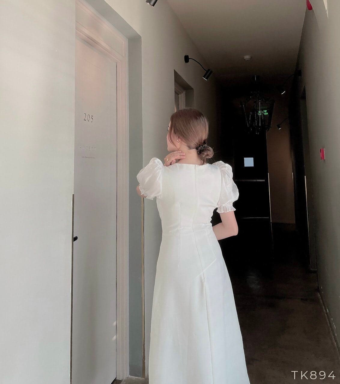 White Midi Slit Dress with Chiffon Details