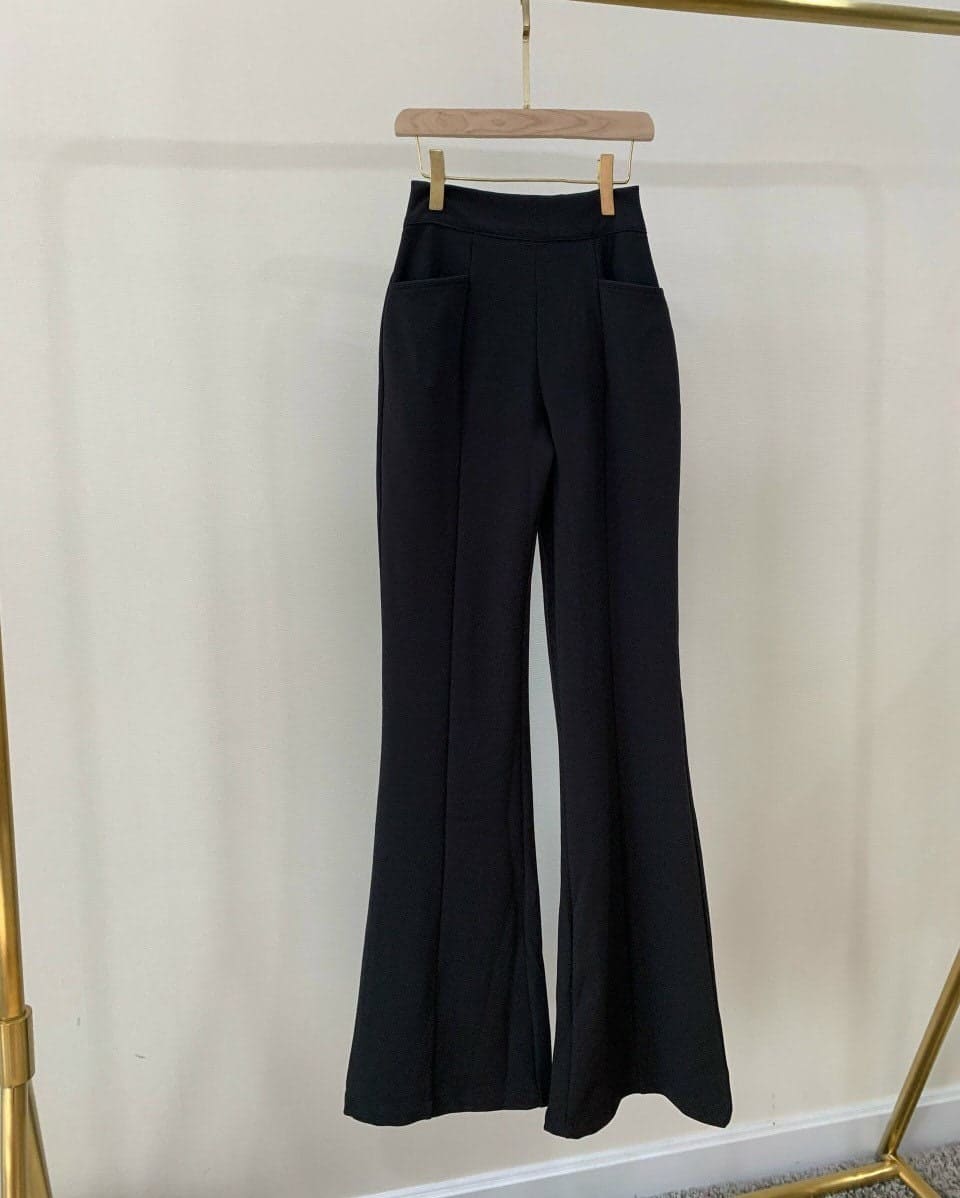 Black Stretchy Bell Shape Pants with Pocket